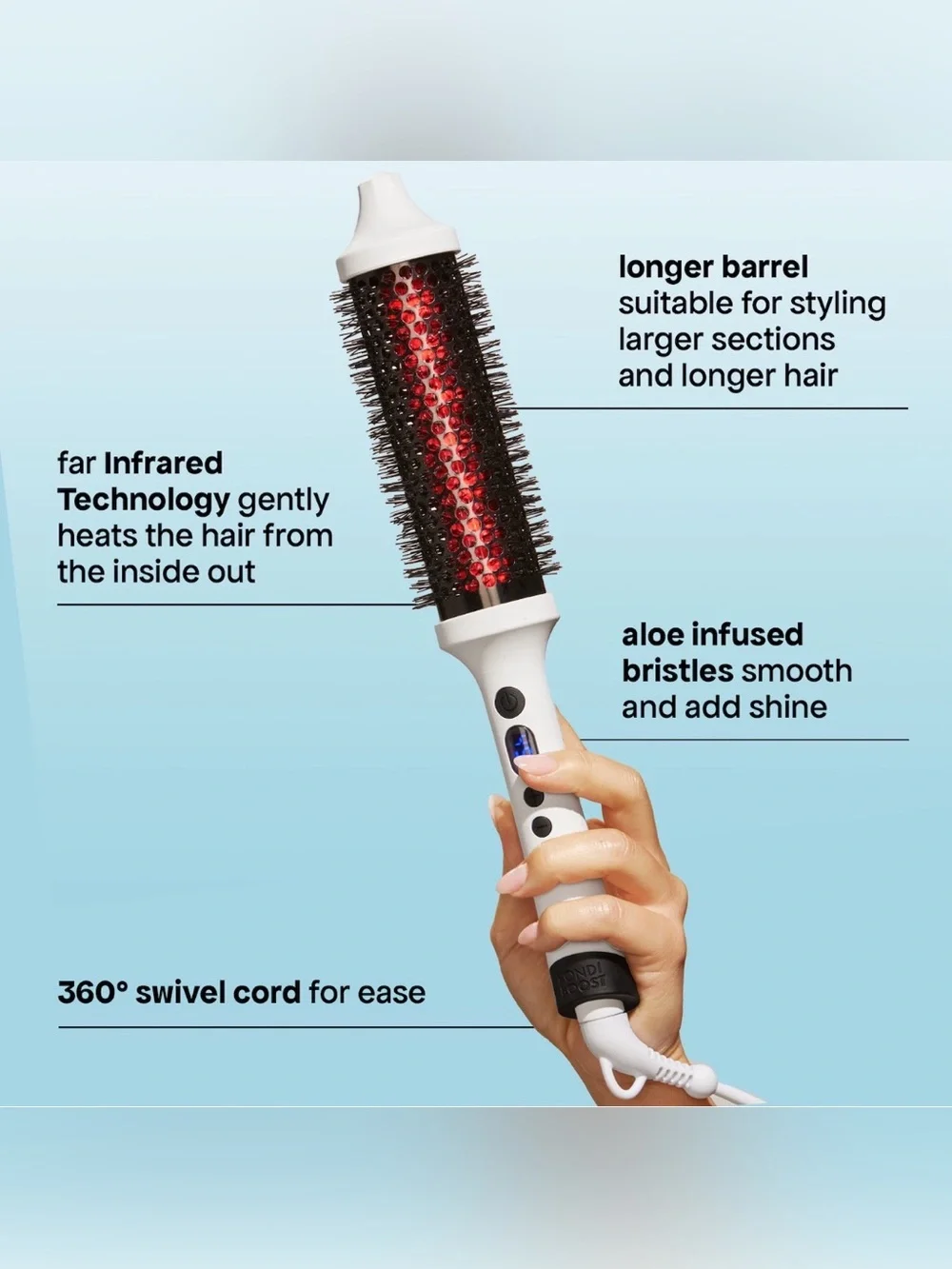 BONDIBOOST Infrared Heated Thermal Long Barrel Hot Round Brush